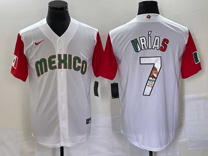 Men's Mexico Baseball #7 Julio Urias Number 2023 White Red World Classic Stitched Jersey 14,We sell and wholesale Men's Mexico Baseball #7 Julio Urias Number 2023 White Red World Classic Stitched Jersey 14 on line form chian!